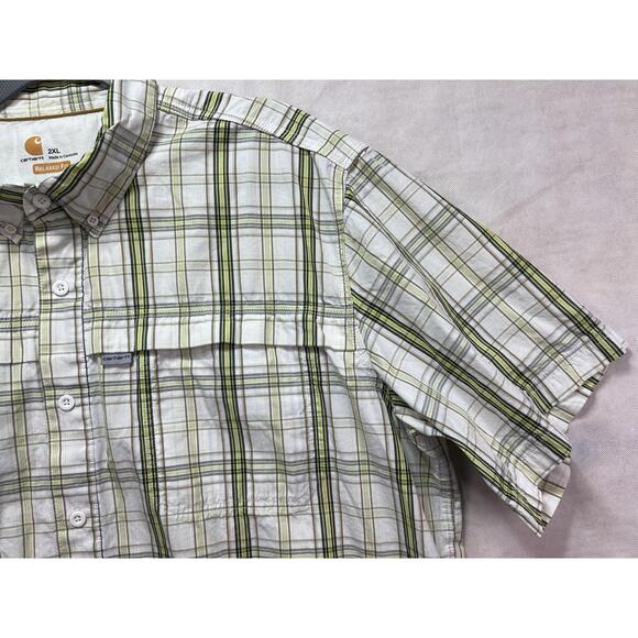 Carhartt Force Shirt Mens XXL Green Plaid Relaxed Fit Button Up Short Sleeve Top - Picture 1 of 15